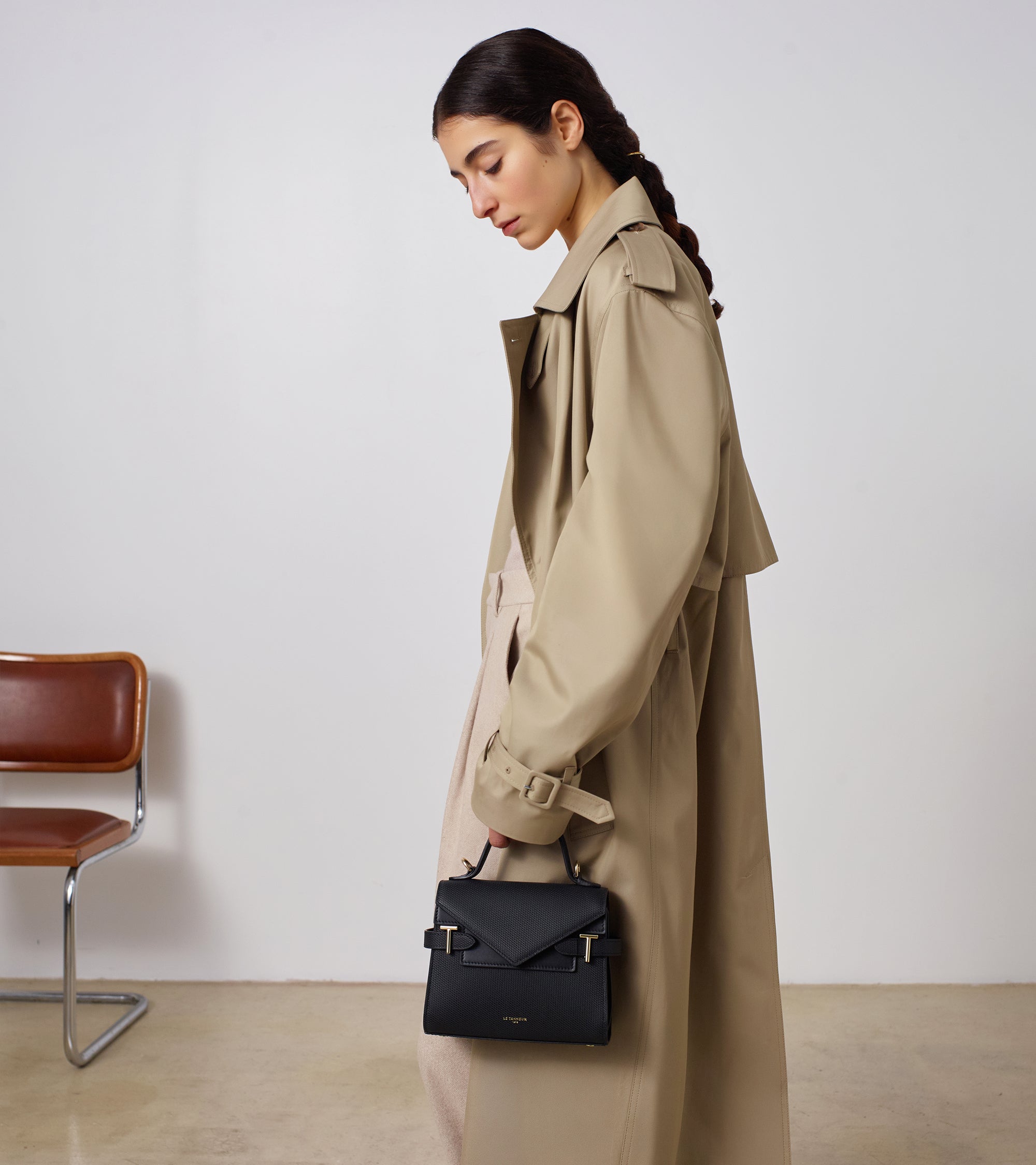 Emilie small double flap handbag in T signature leather