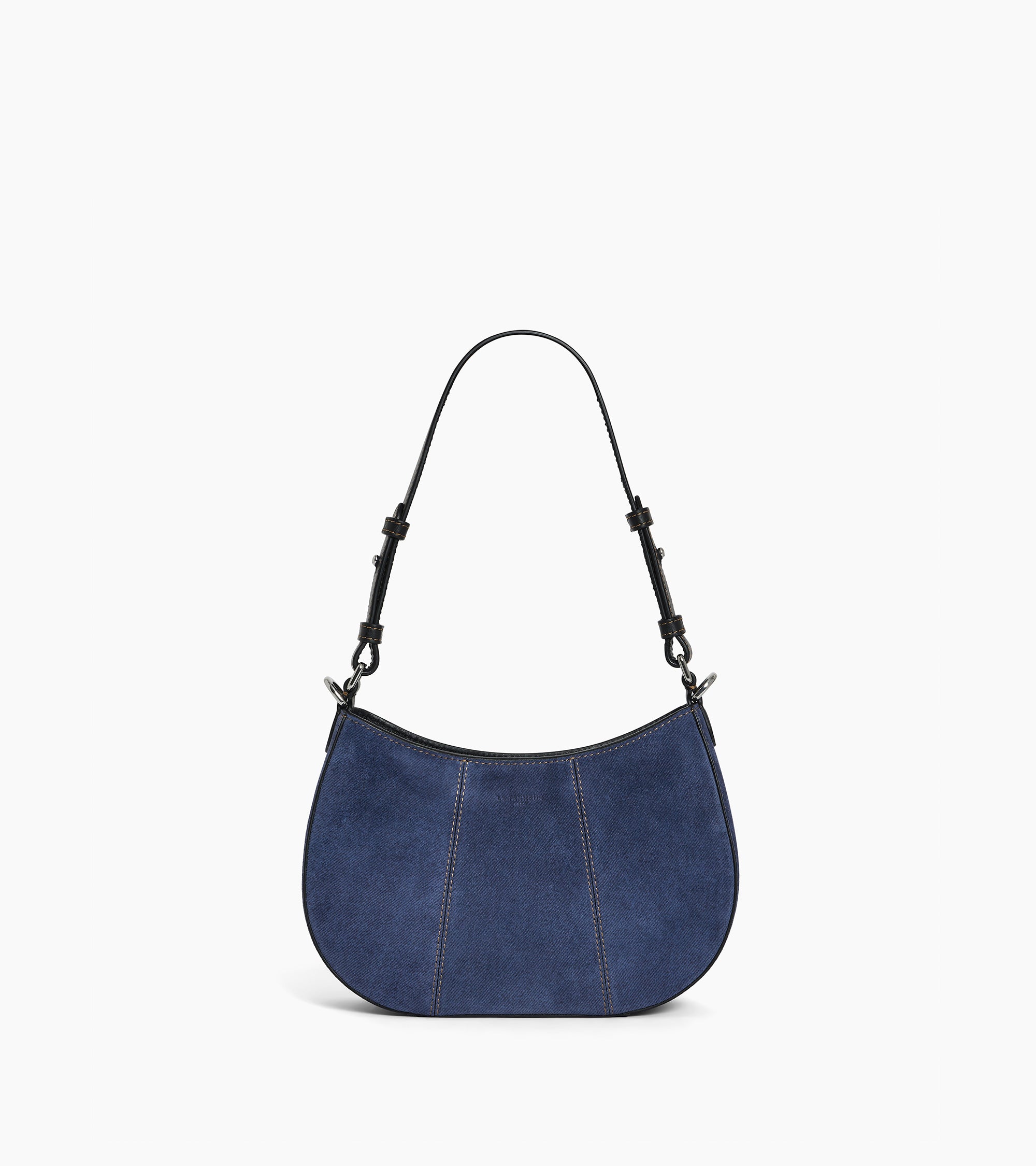 Petit sac demi-lune Juliette en cuir suède effet denim