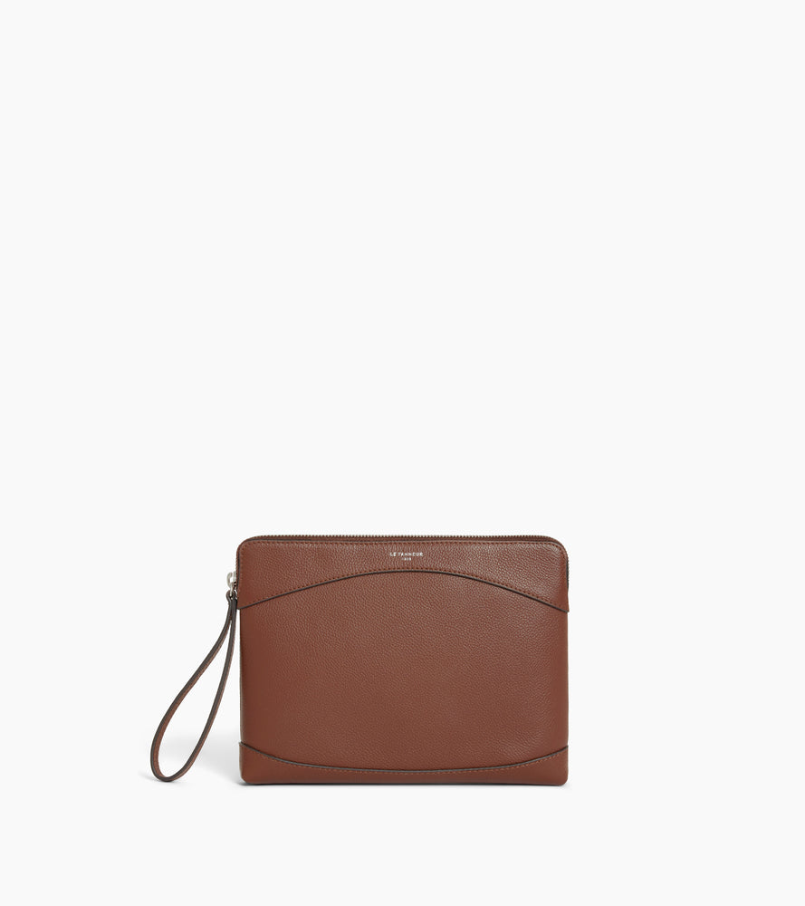 Pochette zippée en cuir grainé