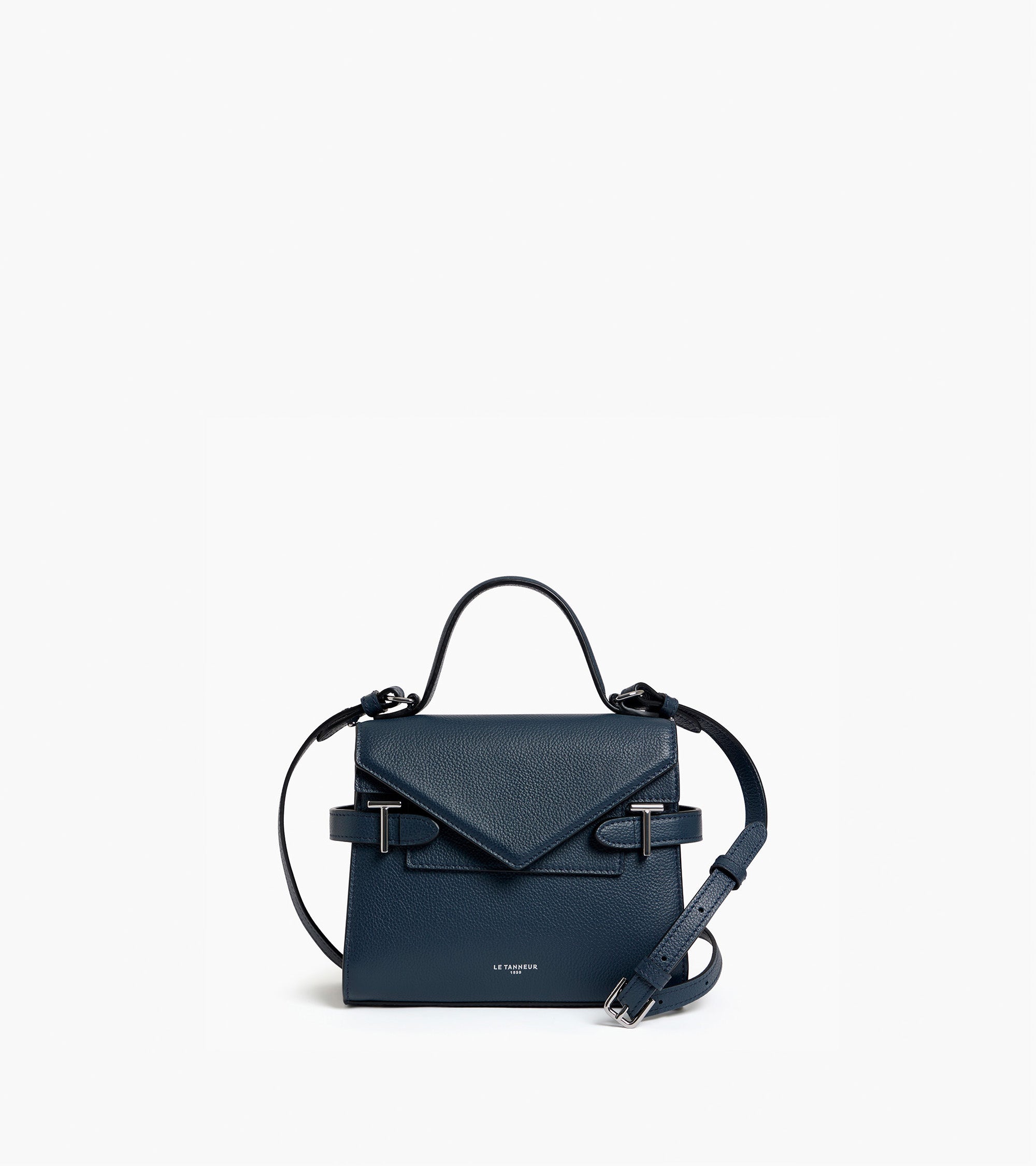 Bolso de mano pequeño Emilie de piel texturizada con doble solapa
