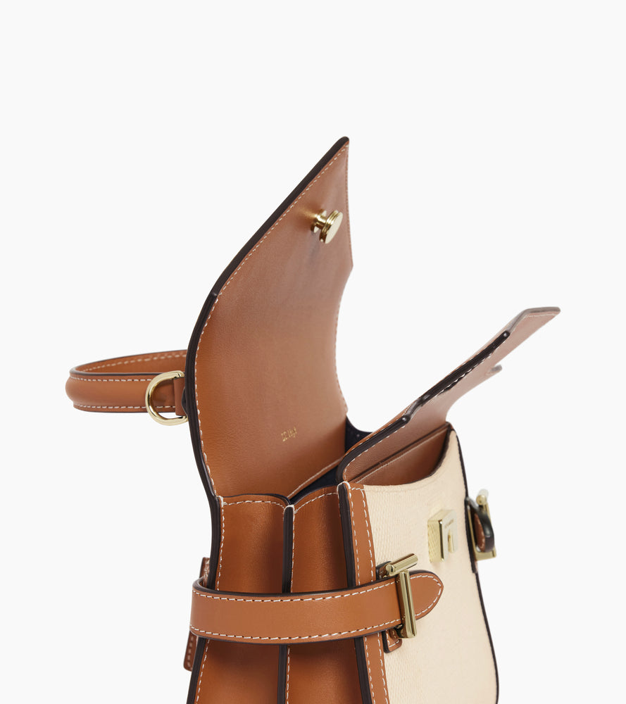 Kleine Handtasche Emilie mit doppeltem Umschlag, aus Canvas-Baumwolle und Glattleder