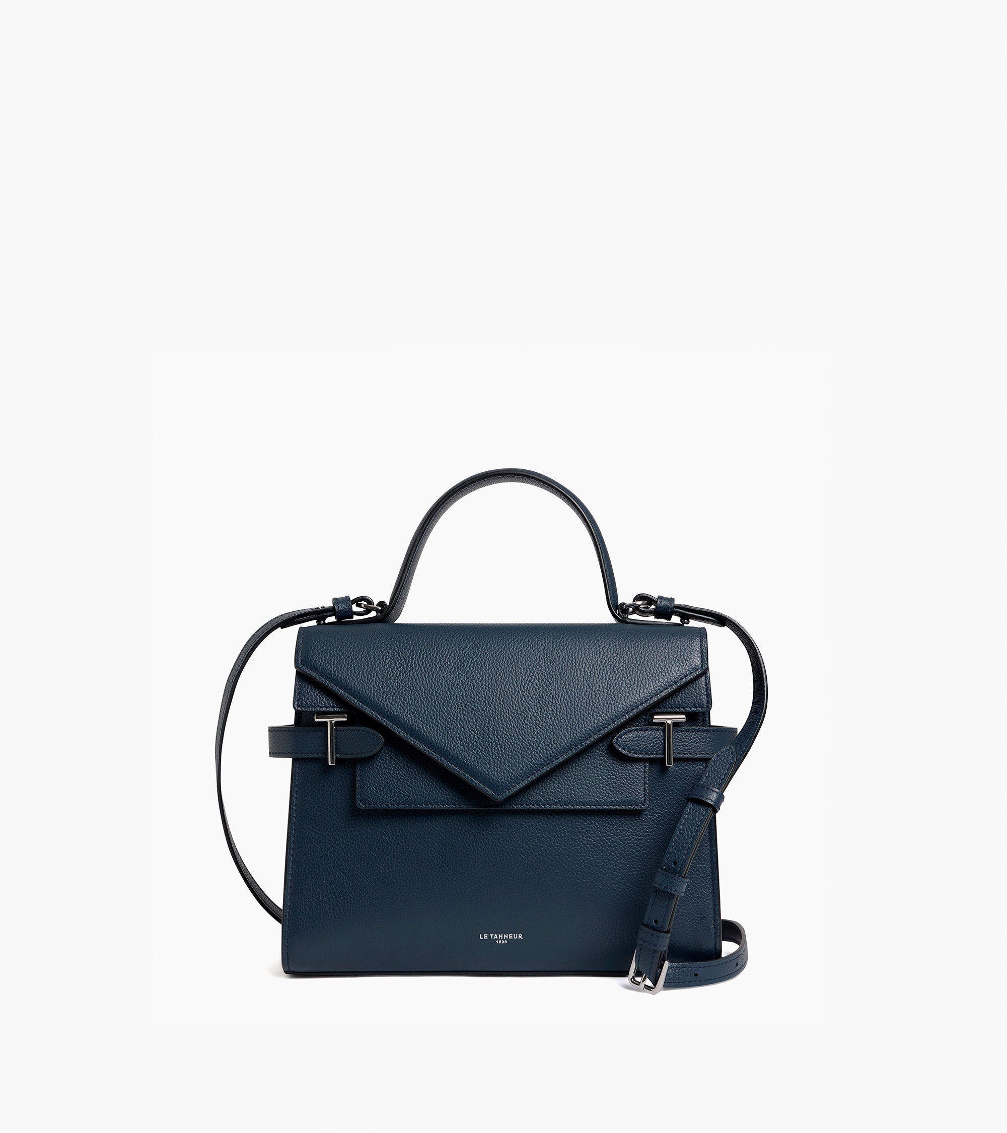 Bolso de mano mediano Emilie de piel texturizada con doble solapa