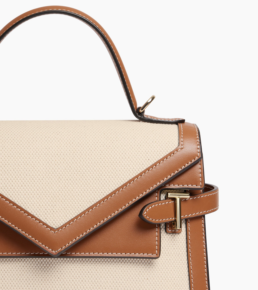 Bolso de mano mediano con doble solapa modelo Emilie en lona de algodón y cuero liso