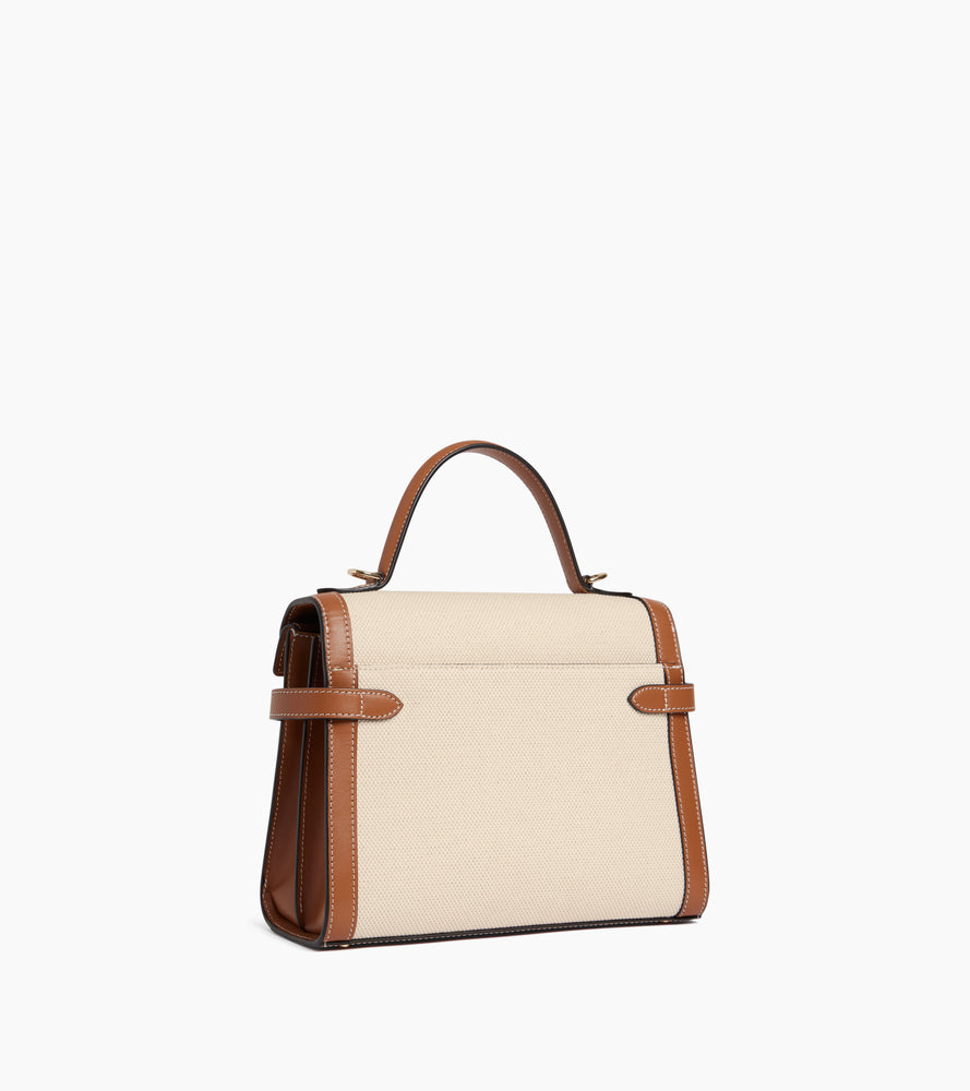 Bolso de mano mediano con doble solapa modelo Emilie en lona de algodón y cuero liso