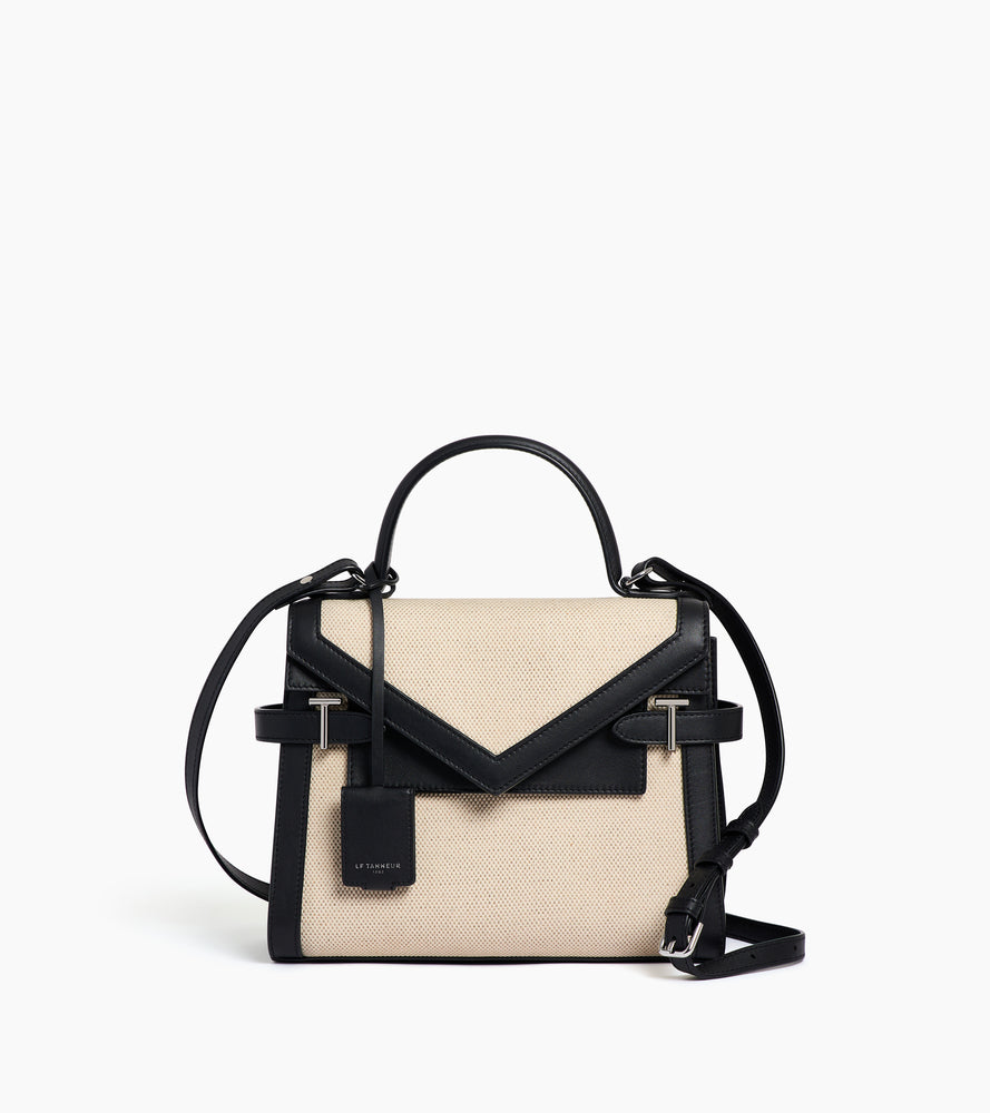 Bolso de mano mediano con doble solapa modelo Emilie en lona de algodón y cuero liso