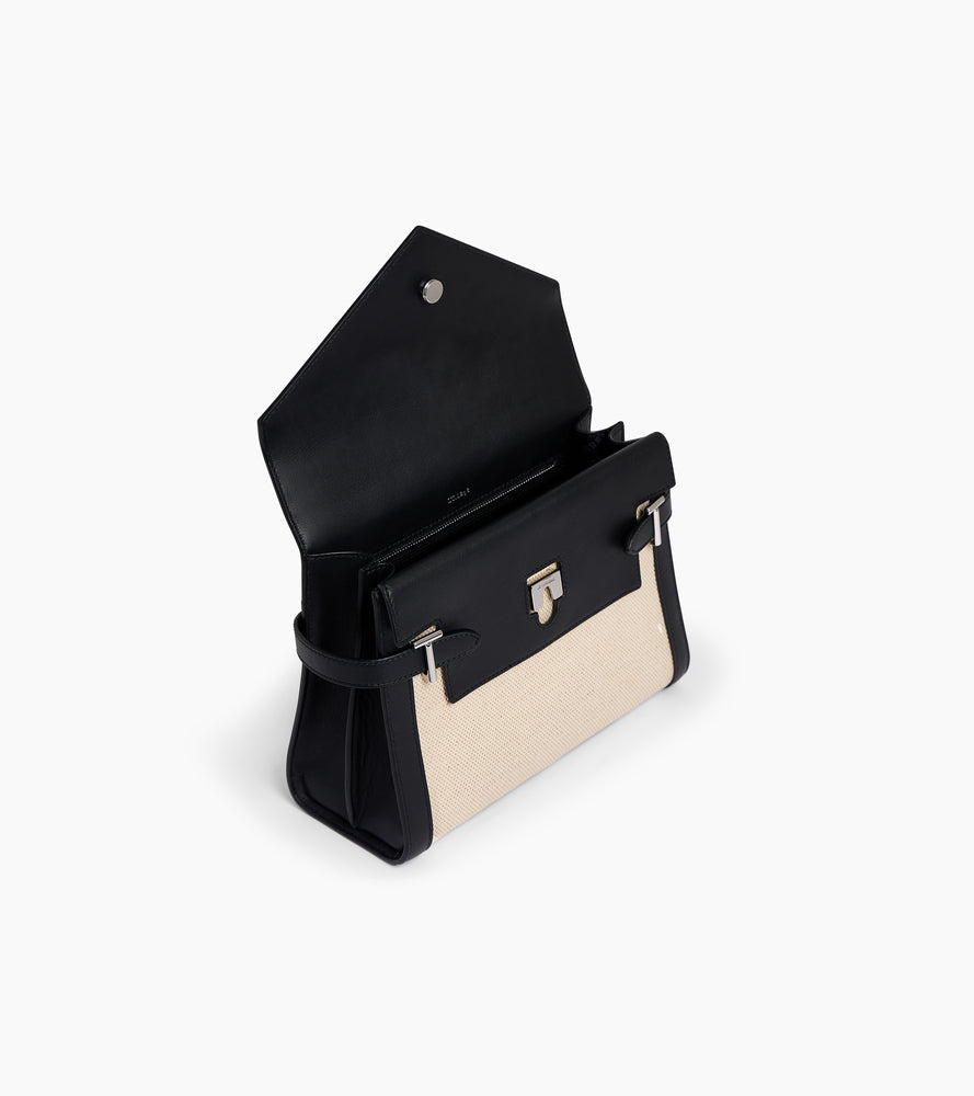Bolso de mano mediano con doble solapa modelo Emilie en lona de algodón y cuero liso