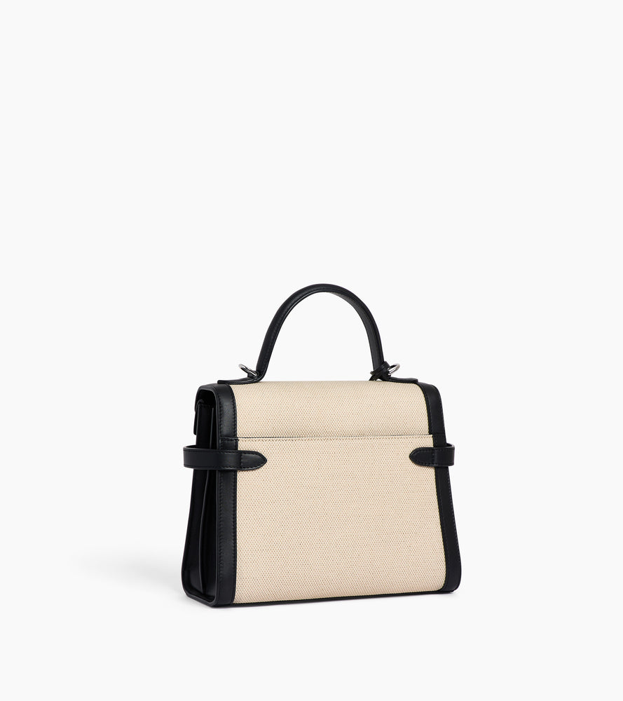 Bolso de mano mediano con doble solapa modelo Emilie en lona de algodón y cuero liso