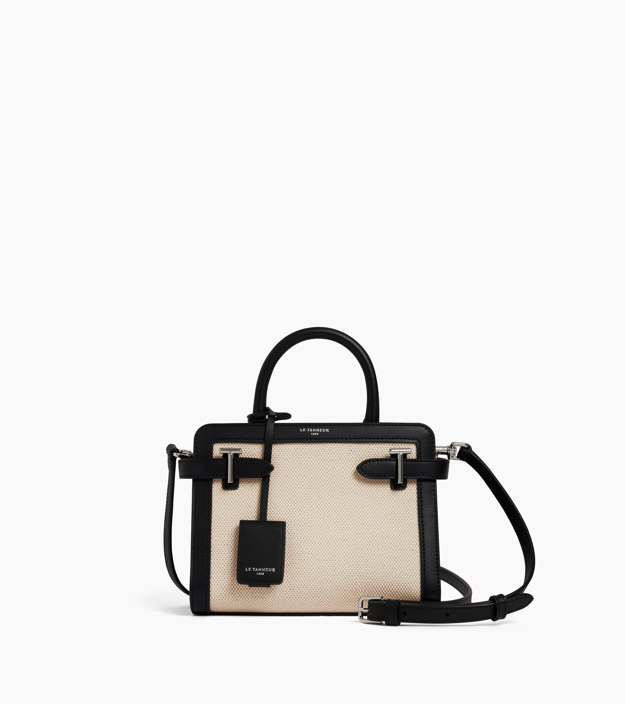 Bolso de mano pequeño Emilie en lona de algodón y cuero liso