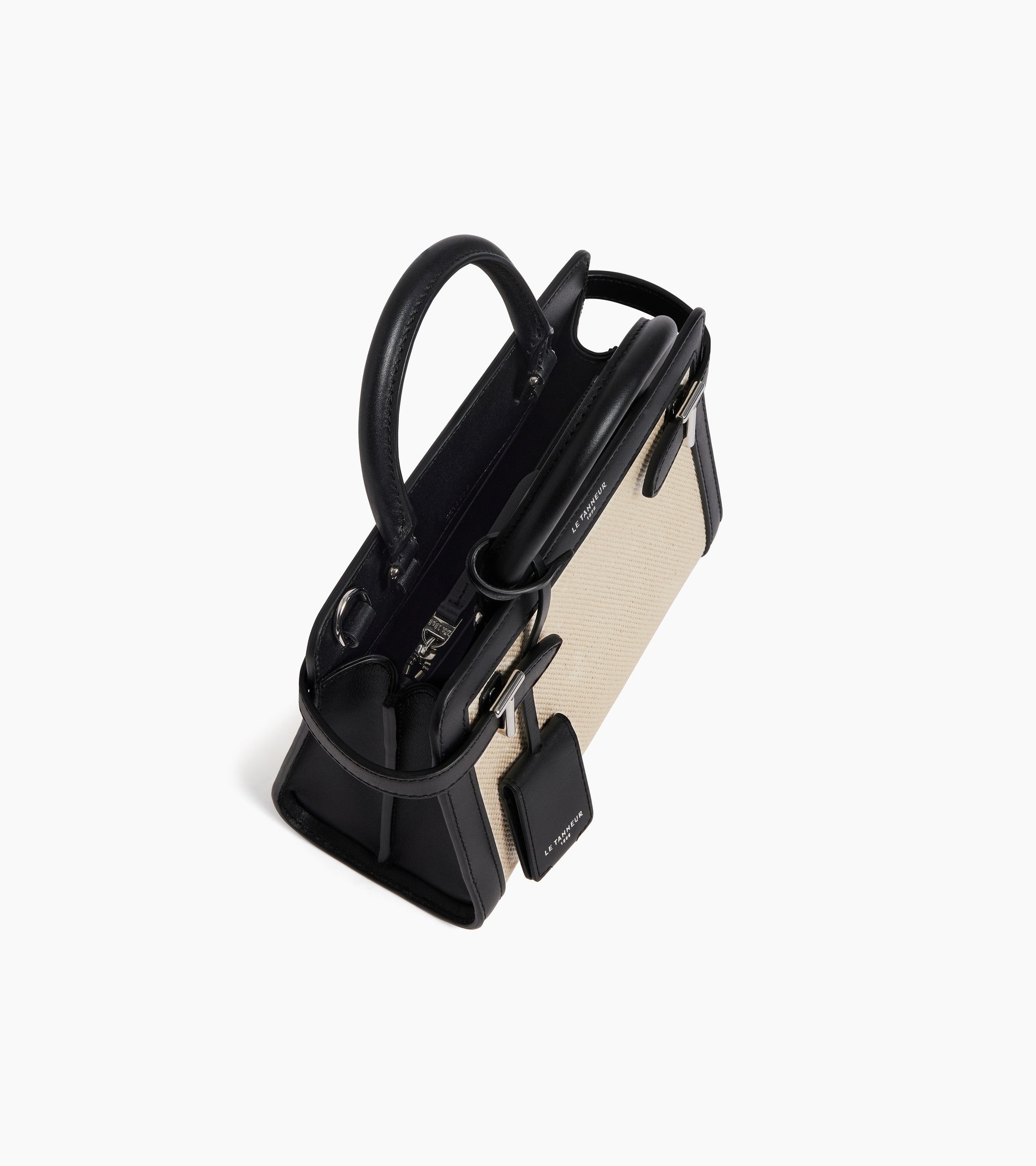 Bolso de mano pequeño Emilie en lona de algodón y cuero liso