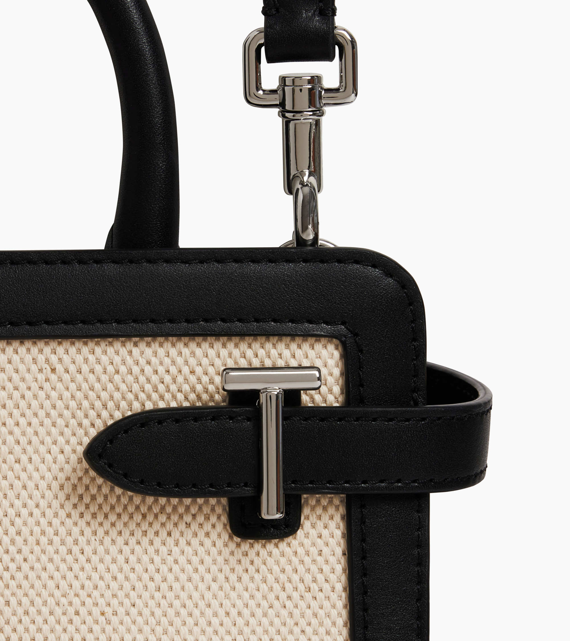 Bolso de mano pequeño Emilie en lona de algodón y cuero liso