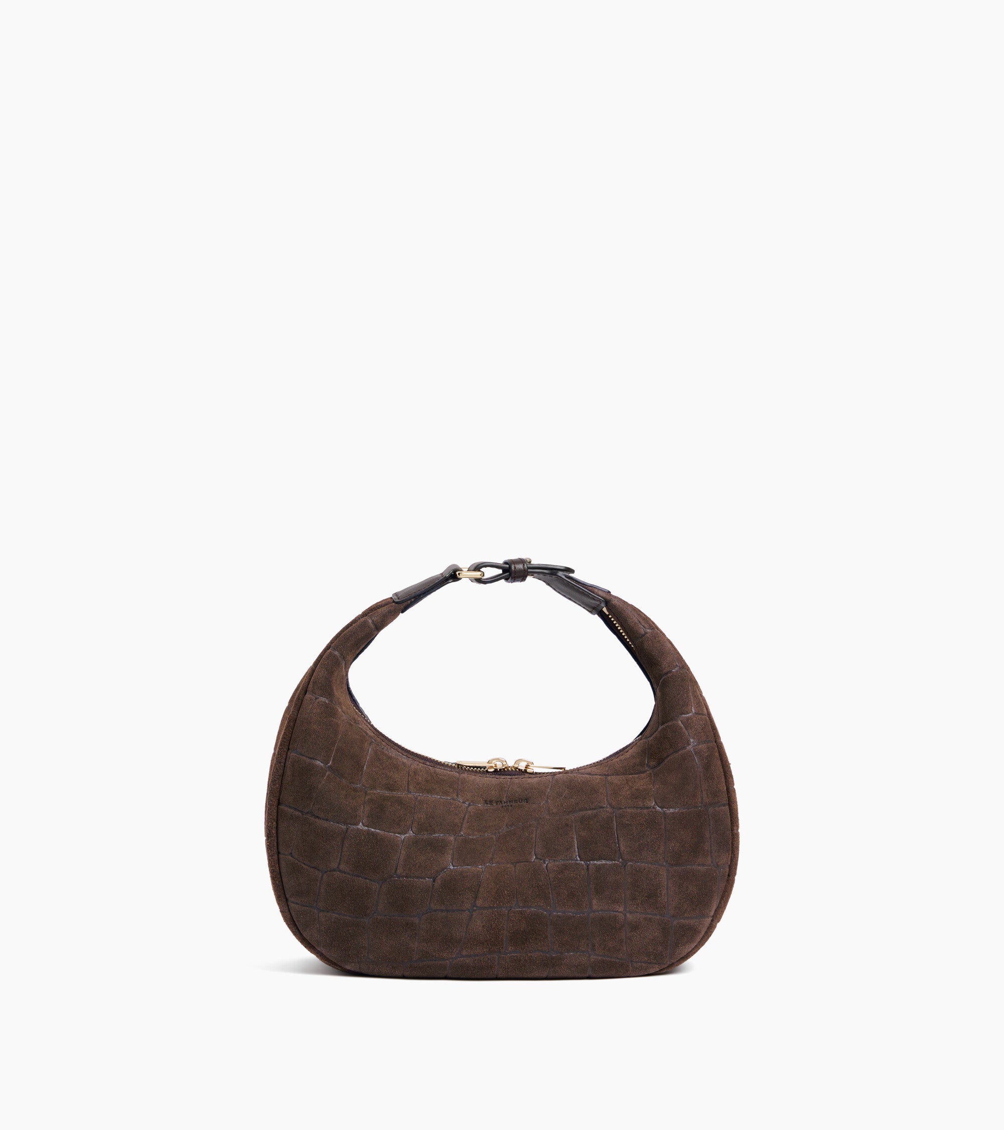 Petit sac hobo Juliette en cuir refente de velours embossé crocodile