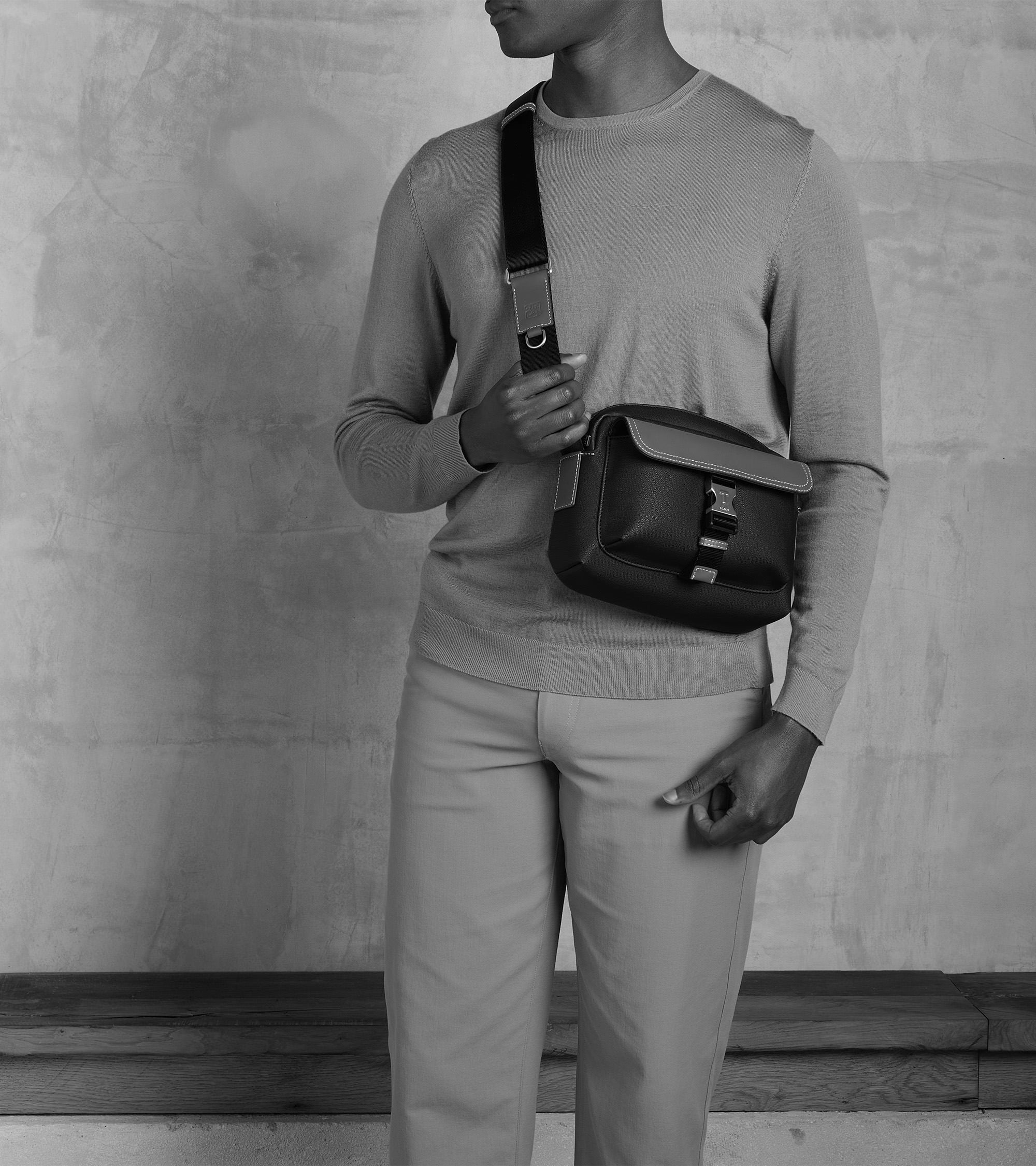 Bolso bandolera pequeño Maurice en lona de algodón y cuero liso semi-vegetal