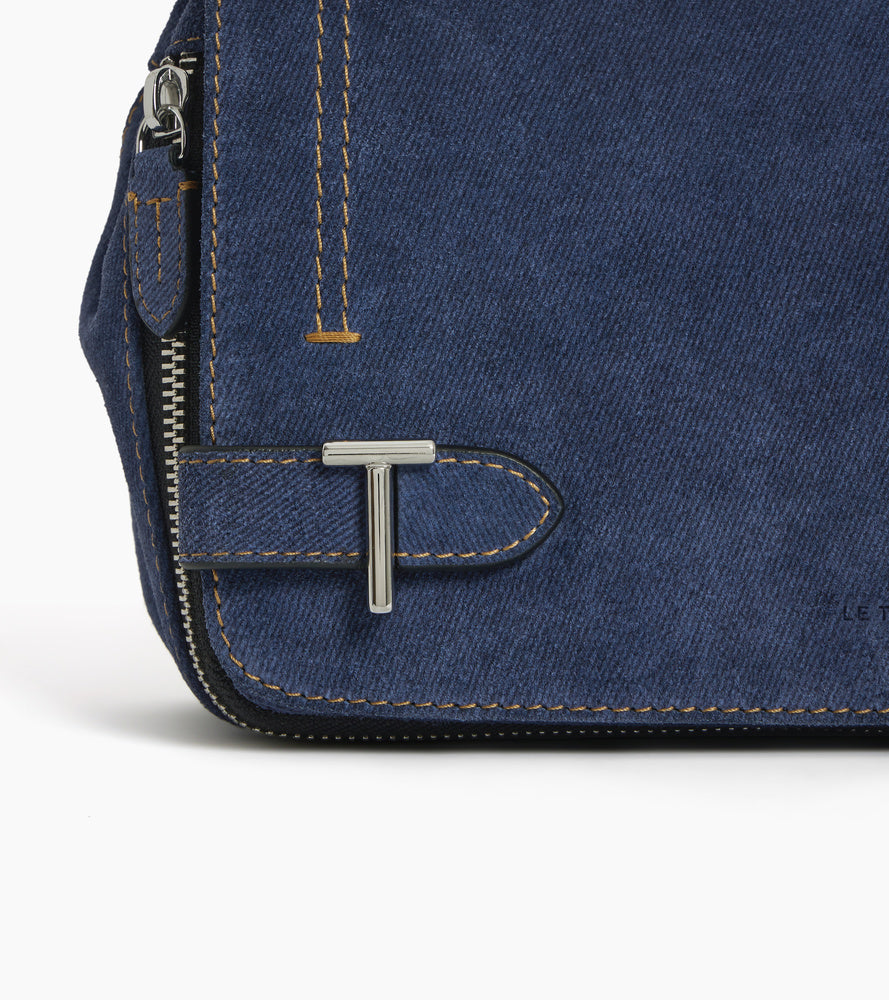 Petit sac bandoulière Simone en cuir suède effet denim
