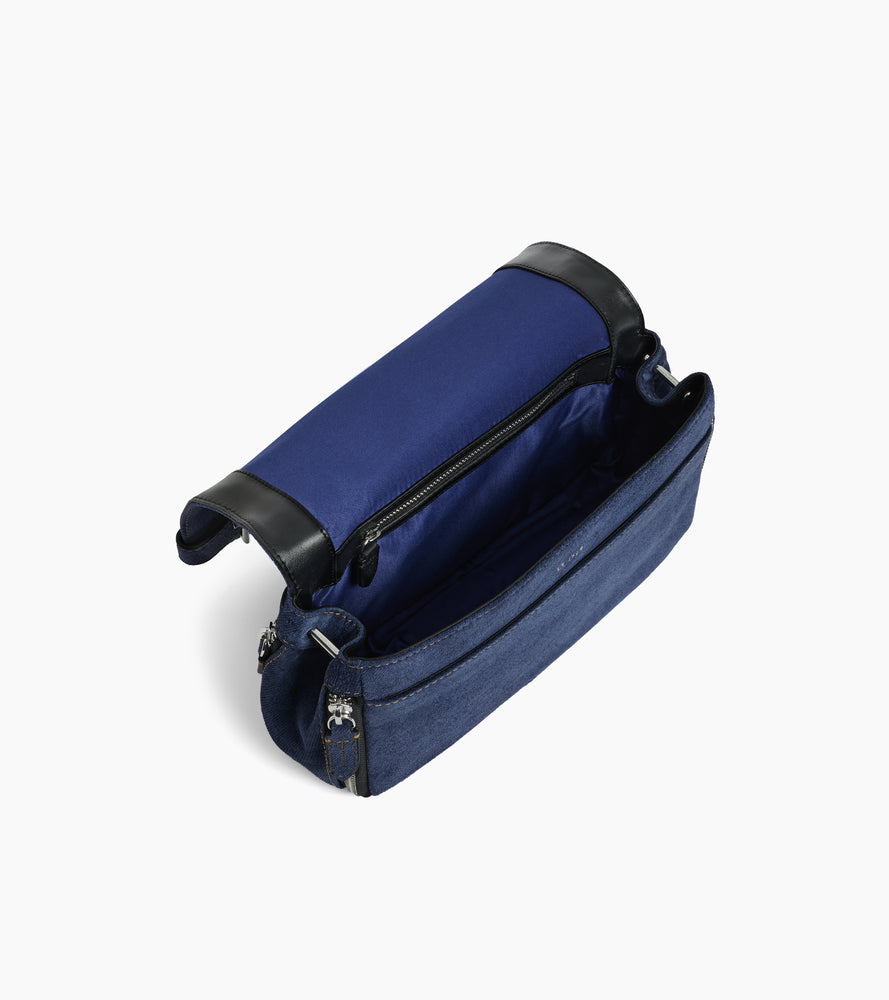 Petit sac bandoulière Simone en cuir suède effet denim