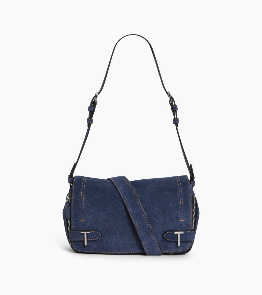 Petit sac bandoulière Simone en cuir suède effet denim