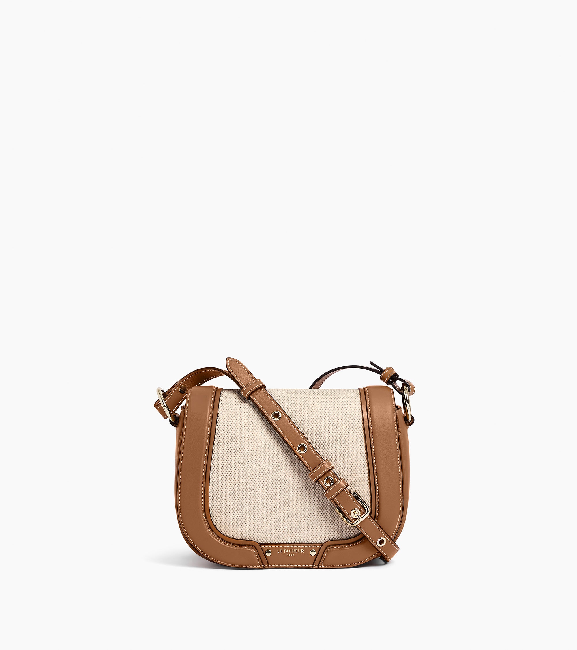 Bolso bandolera mediano modelo Ella en lona de algodón y cuero liso