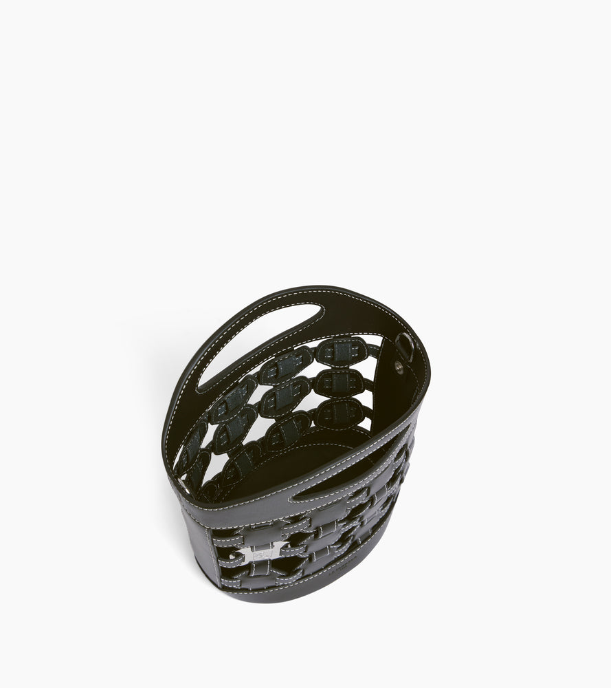 Kleine Bucket Bag Le Potier aus Baumwoll-Canvas und Glattleder