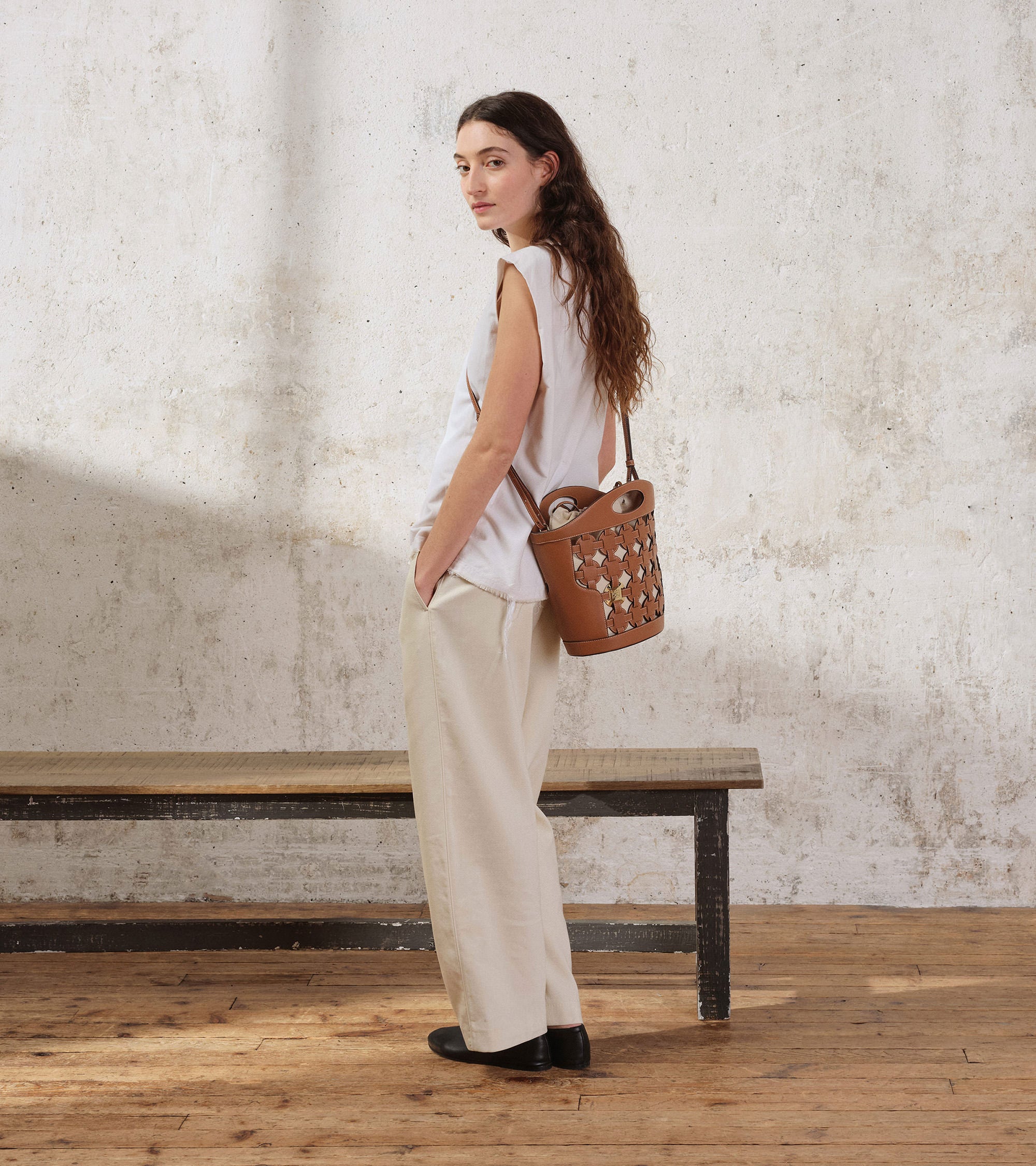 Bucket bag Le Potier in canvas cotton and smooth leather