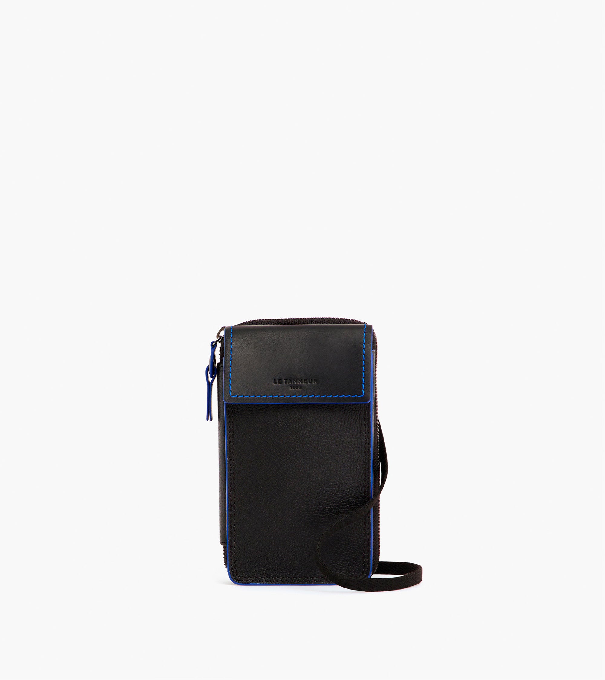 Zipped phone pouch around the neck Alexis in grained leather