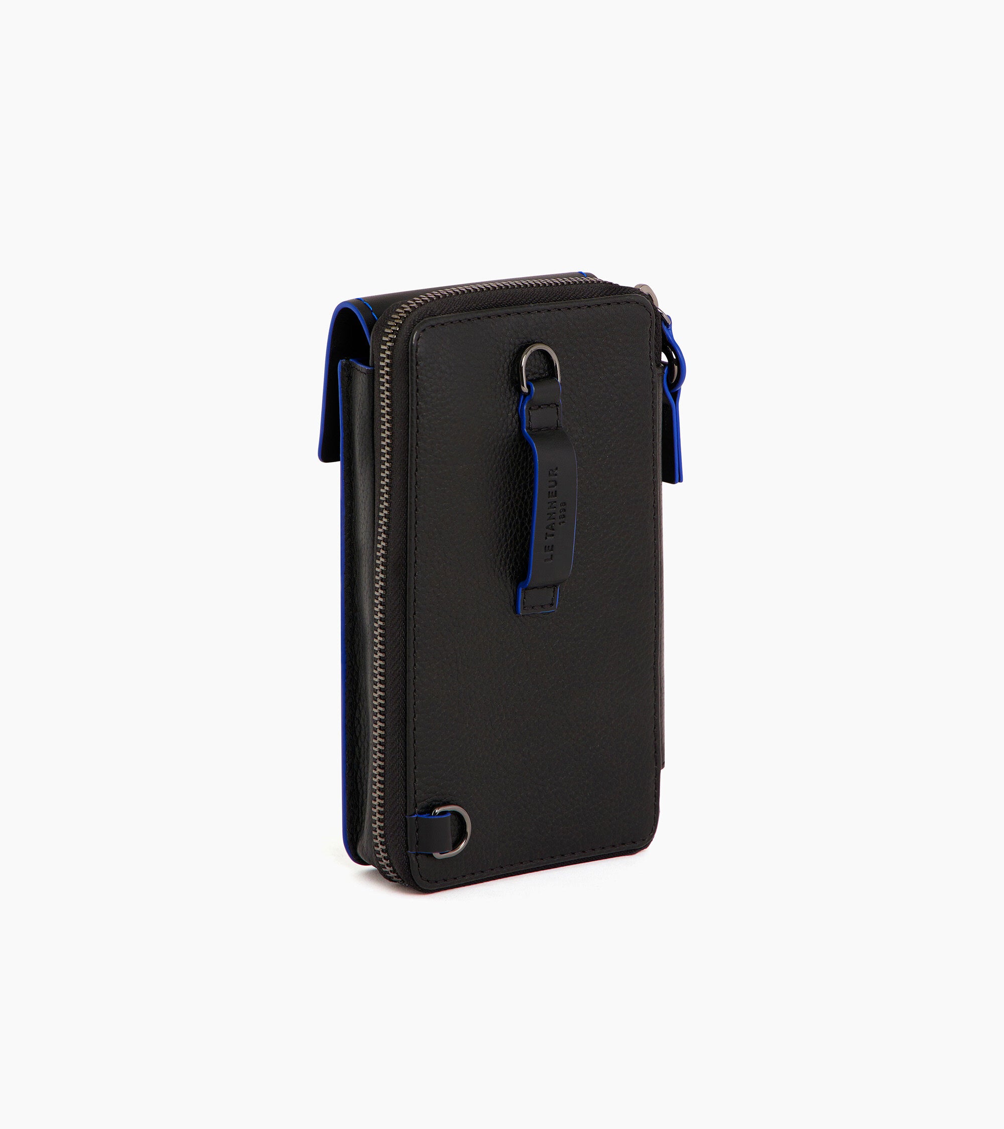 Zipped phone pouch around the neck Alexis in grained leather